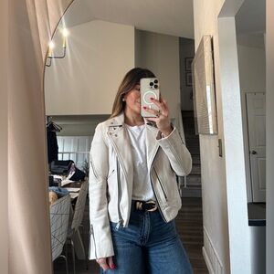 All Saints Cream Prescott Leather Biker Jacket